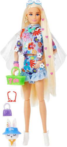 Barbie Extra Doll #12 In Floral & Pet Bunny - Mattel