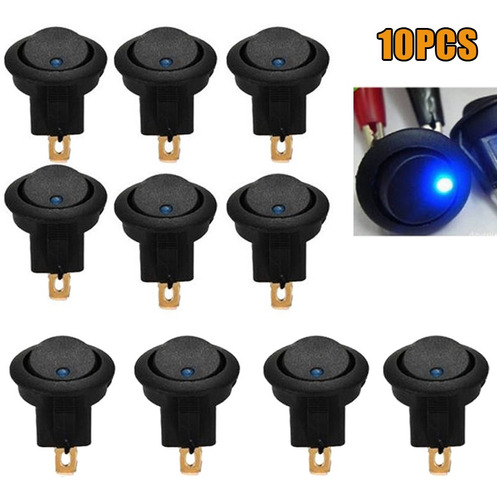 10pcs 12 V Coche Redondo Rocker Dot Interruptor Barco Luz Le