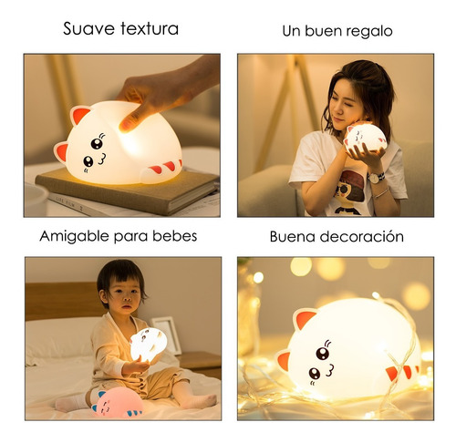 Lampara Velador Infantil Gatito Silicona Multi Colores Led