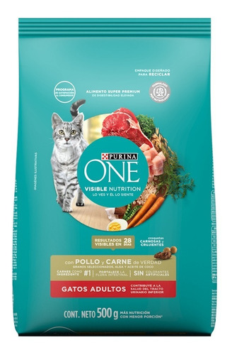 Alimento Para Gato Purina One Adultos Pollo Y Carne 500 Gr