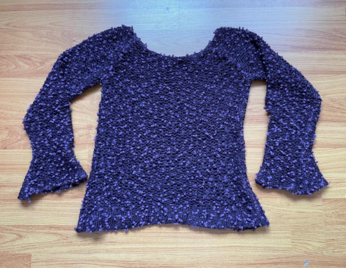 Sweter De Lana Bucle Tejido A Mano Para Mujer Color Violeta