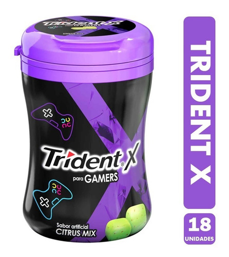 Chicle Trident X, Para Gamers, Sabor Citrus Mix (frasco 18u)