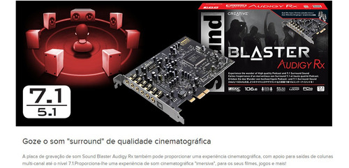 Tarjeta de sonido Creative Sound Blaster Audigy Rx 7.1 PCI-e, color negro