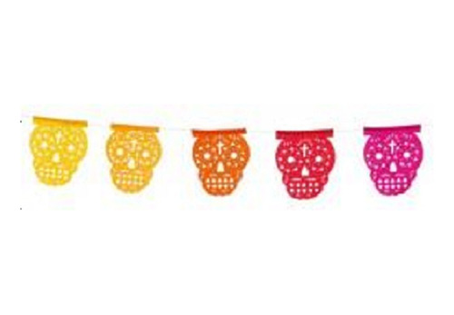 100 Tiras De Papel Picado Calaveras Colores 5m Largo