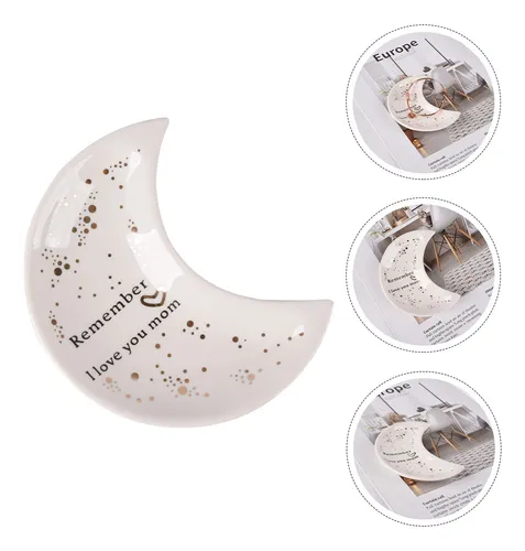 Bandeja Joyas Con Forma De Luna Dorada - Plato Decorativo Para Guardar Anillos, Pendientes, Cosméticos Y Objetos Pequeños