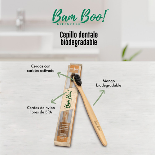 5 Pack Cepillo De Dientes Bambú Cerdas De Carbón Activado