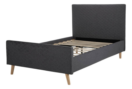 Base Para Cama Individual y Cabecera Con Tapizado Estructura Metal Madera Box Gris KingsHouse