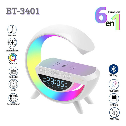 Lámpara 6 En 1 Luz Led Bluetooth Parlante Alarma Reloj Fm