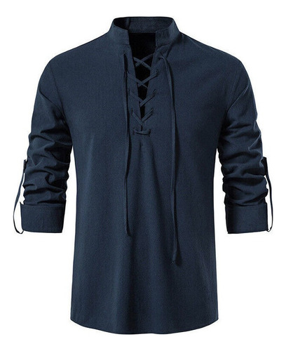 Blusa Con Cuello En V For Hombre, Camisa Medieval De Pirata