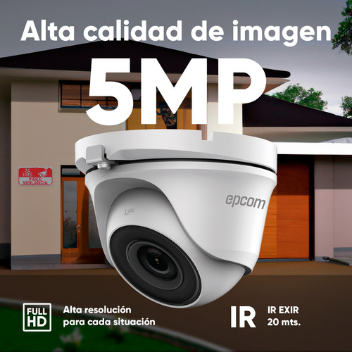 Epcom Kit De 4 Camaras De Seguridad Metalicas Domo 5mp Protección Ip66 Para Uso Exterior + Dvr 4ch Turbohd Con Detección De Movimiento Y Salida De Alarma +1tb Hdd Modelo Ev8004e50-plus-sc+1tb