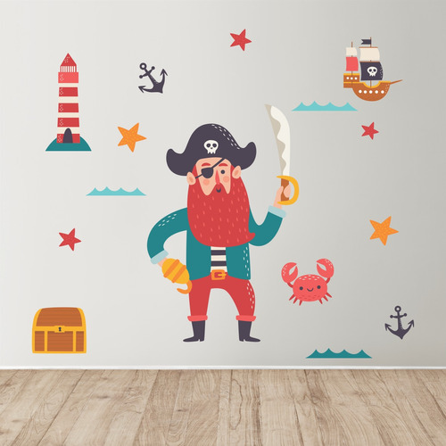 Vinilo Decorativo Pared Infantil Marinero Pirata 100x100cm