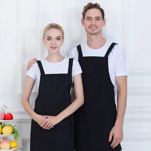 10 Mandiles 3 Bolsas Negro Gabardina Ligera Delantal Algodón Diseño De La Tela Ninguno