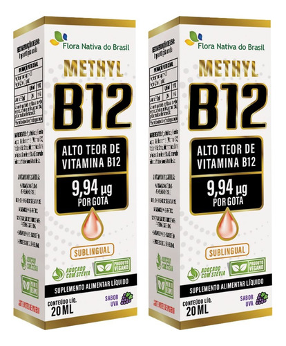 Kit 2x Vitamina B12 Sublingual (metilcobalamina) 9,94 Mcg Sabor Uva