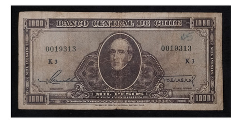 Chile 1000 Pesos 1947/59 Bueno Pick 116 Raro