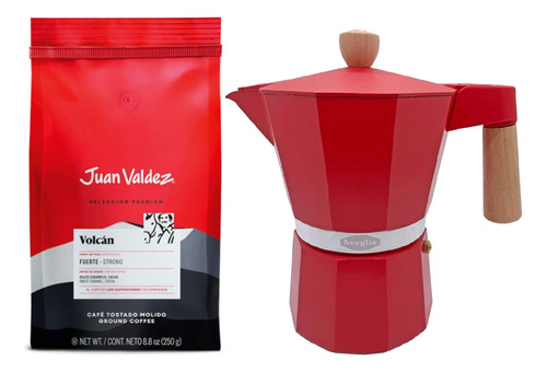 Pack Café Juan Valdez Molido 250gr + Cafetera Moka 3 Tazas