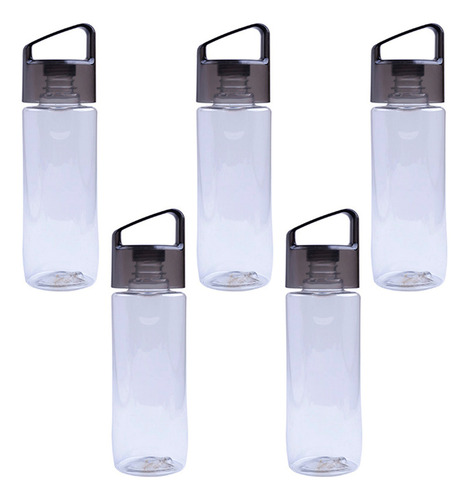 Paquete De 5 Cilindro De Plástico Con Taparrosca Cap 655ml Color Transparente Con Tapa Negro
