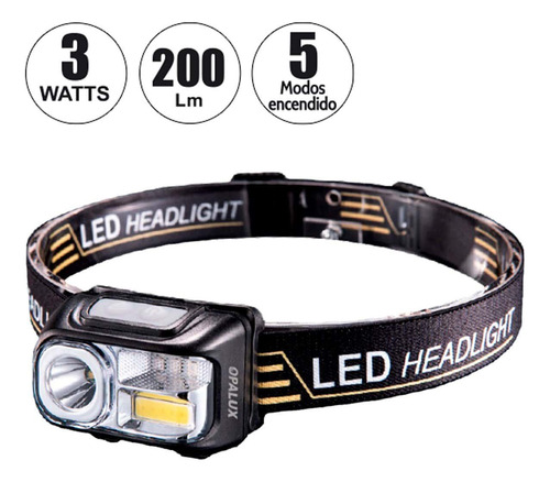 Linterna Frontal Led Recargable 3w 5 Modos Op-3663 Opalux