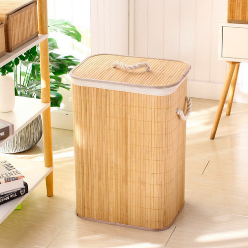 Cesto Bambu Forrado Roupas Sujas Multiuso E Organizador 40x30x60 Easy Decor