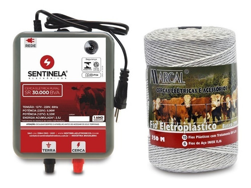 Imagem 1 de 4 de Kit Cerca Elétrica Rural Eletrificador Sr 30 + Cabo 250m