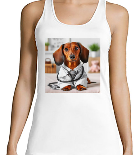 Musculosa Mujer Perro Salchicha Medico Enfermero Pet