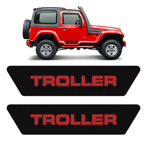 Soleira Externa Troller T4 /2014 Adesivo Preto Logo Vermelho