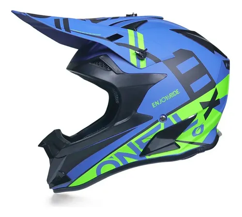 comprar Casco Moto Ces Cross Celeste Verde Neon Mate Con Lentes Xl