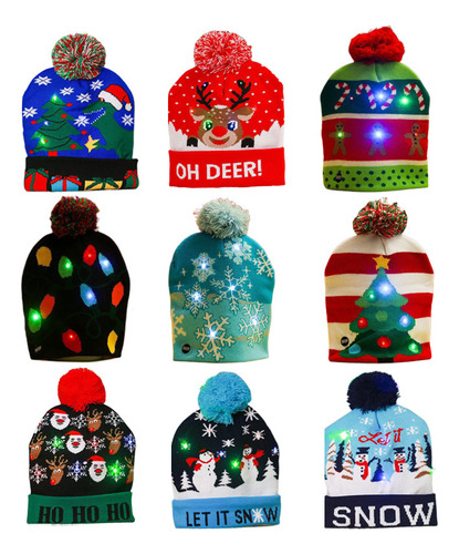 Gorro De Punto Con Luz Led Navideña, Regalo De Navidad, 9 Pi