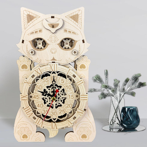 Rompecabezas De Madera 3d, Reloj De Gato, Decoración De