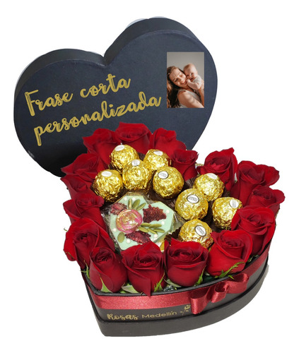Corazón Con Rosas, Chocolate Gourmet Y Ferrero - Pequeño