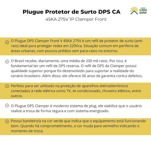 Kit 10 Unidades Refil Plugue Dps Ca 275v 45ka Clamper