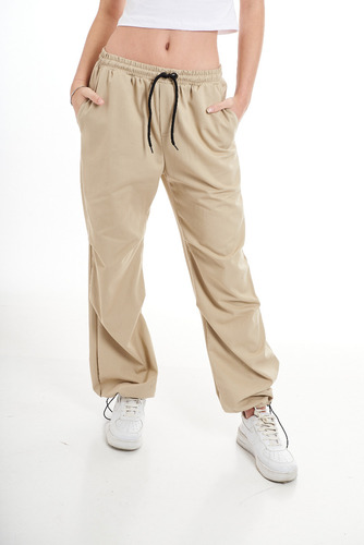 Pantalón Parachute Cintura Ancha Jogger Con Bolsillos Mujer