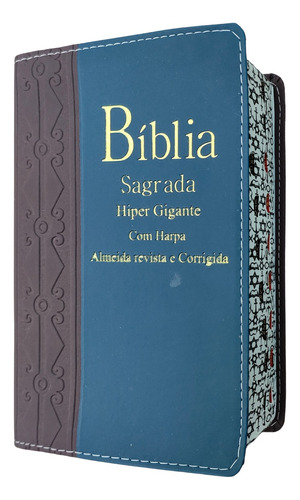 Bíblia Sagrada Com Harpa Letra Hiper Gigante E Índice Lateral Luxo Vinho Com Azul