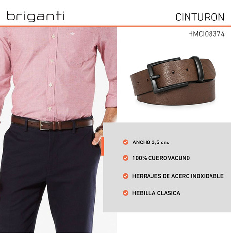 Cinturon Hombre Cuero Cinto Clasico Vestir Casual Briganti Chocolate 95