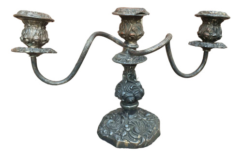 Antiguo Candelabro Portavelas De 3 Brazos