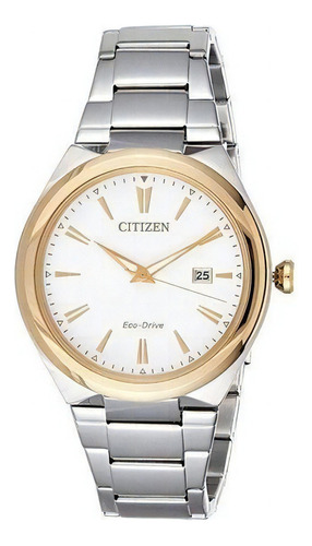 Reloj Citizen Hombre Ecodrive Acero Aw137451b Color de la malla Plateado Color del bisel Dorado Color del fondo Blanco