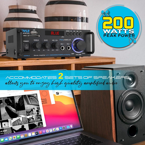 Amplificador Pyle Pda29bu.5, 100 W Rms, 2 Canales, Bt, Ne...