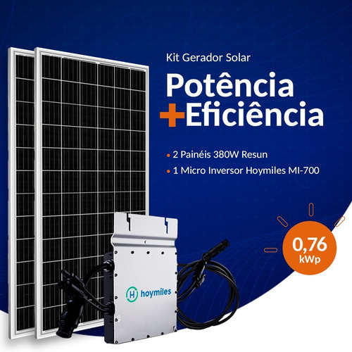 Kit Usina Solar Hoymiles Mi700w E Resun 2 Placas 0,76kwp
