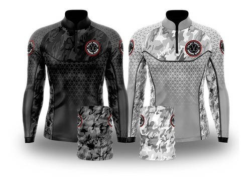 Kit 2 Camisa De Pesca Playpesca Black E White Com Buff Uv50