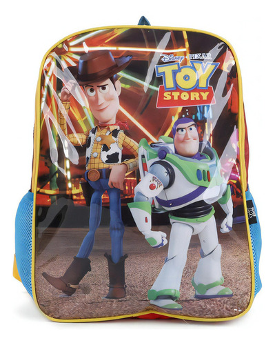 Mochila Escolar Toy Story Brinquedos Buzz & Wood G Costas Cor Vermelho Desenho do tecido Toy Story Meninos