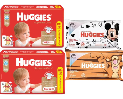 2 Pack Huggies Supreme Care + 2 Toallitas Humedas X48u