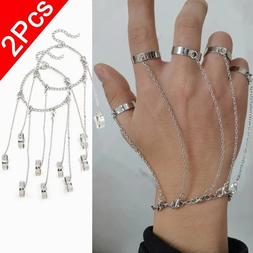 Pulsera Gótica Punk Rock Con Cadenas Y Anillos