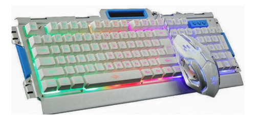 Teclado Kit Mause Metálico Blanco Rgb Pc Aoas Halion Microni