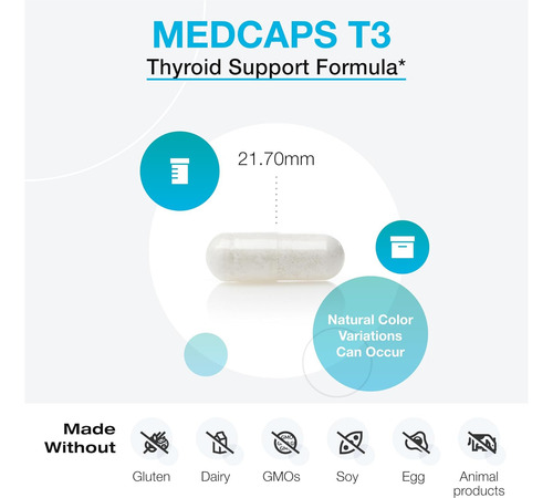 Xymogen Medcaps T3 - Fórmula De Apoyo Para La Tiroides Con Vitaminas + Hierbas, Selenio, Zinc, Vitamina E + C, Ashwagan