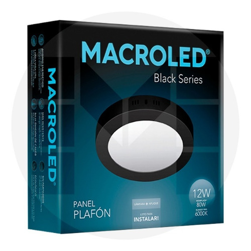 Imagen 7 de 10 de Panel Led Plafon Circular 12w=80w 1080l Marco Negro Macroled