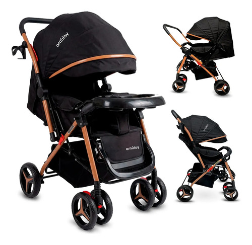 Carriola Amulay Modelo Tilo Reversible Plegable, Con Ruedas Con Freno Y Amortiguación Ultra Ligera Color Negro