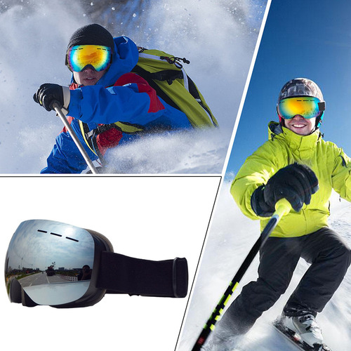 Anti Fog Uv 400 Protección Marco Negro Nieve Lentes Plateada