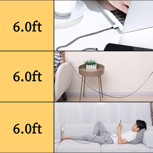 Qqlike Usb Tipo C Cable, 5 Pack (6ft) Nylon Braided 3a Fa...