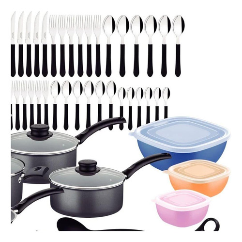 Kit Bateria de cocina Tramontina de 56 piezas Ollas cubiertos utensilios accesorios