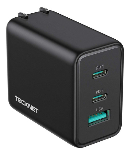 Cargador Tecknet 65w Usb-c Pd 3.0 Gan 3 Puertos Android Ios