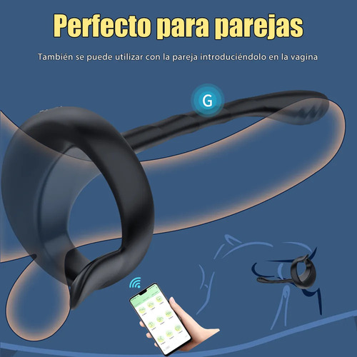 App Control Anillo Pene 2 En 1 Plug Anal Clítoris Vibrador Color Negro